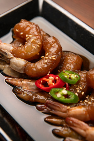 marinated on a plate Shrimp.の写真素材