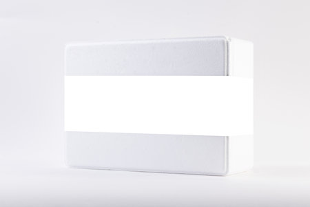 Blank white box mockup on white background, clipping path includedの写真素材
