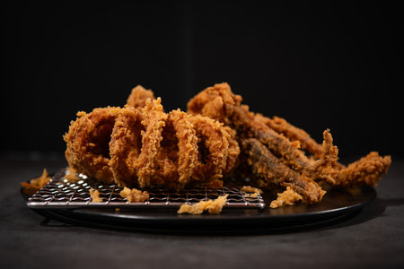 Fried Shrimp Tempura on black plate, Japanese food style
