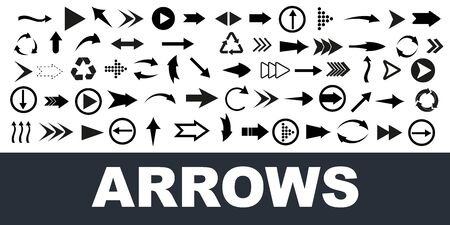 Arrows big black set icons. Arrow icon. Arrow vector collection. Arrow. Cursor. Modern simple arrows. Vector illustration.のイラスト素材
