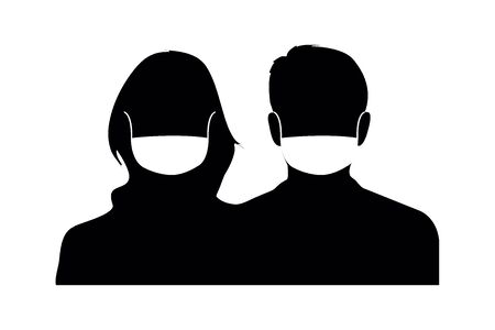 People in protective masks icon. Man and woman silhouette face to faceのイラスト素材