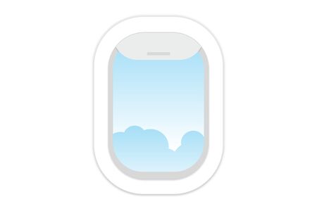 Aircraft, airplane windows with cloudy blue sky outside.のイラスト素材
