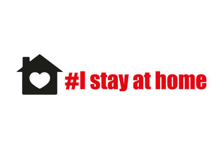 Stay at home slogan with house and heart inside. Protection campaign or measure from coronavirus, COVID-19. Stay home quote text, hashtag or hashtag. Coronavirus, COVID 19 protection logo.のイラスト素材