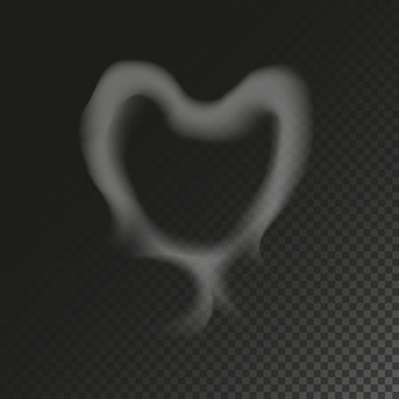 Realistic Smoke Heart on Dark Background. Vector Illustration of Transparent Steamのイラスト素材