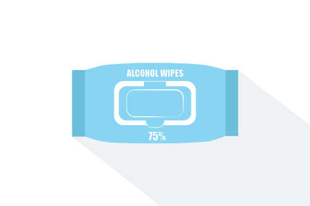 vector alcohol wipes package / wet tissue / epidemic prevention concept / antibacterial, disinfection, sterilization / isolated, sign and icon templateのイラスト素材