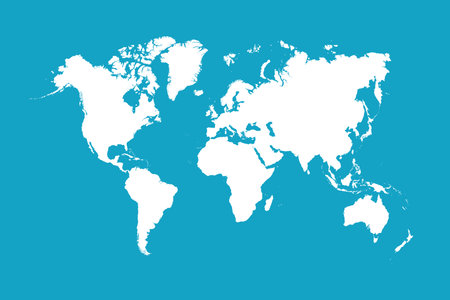 World map on a blue background. Vector illustration. Flat design.のイラスト素材