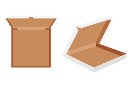 Open and closed cardboard box. Flat vector illustration isolated on white background.のイラスト素材
