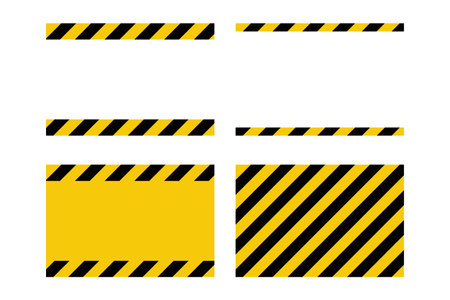 Warning tape. Black and yellow stripes on white background. Vector illustration.のイラスト素材