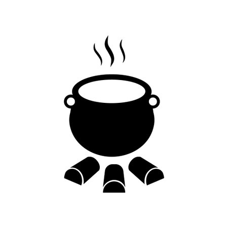 Black silhouette of a cauldron on a white background. Vector illustrationのイラスト素材