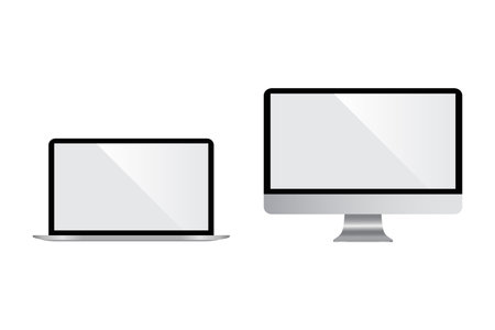 Realistic computer monitor and laptop with blank screen. Vector illustration.のイラスト素材