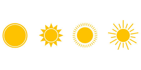 Sun icons vector isolated on white background. Shine sun ray set. Sunshine vector sign. Sunset icon collection. abstract art.のイラスト素材