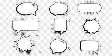 Retro empty comic speech bubbles set with black halftone shadows. Vintage design, pop art style - stock vector.のイラスト素材