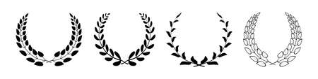 Set black silhouette circular laurel foliate, wheat and oak wreaths depicting an award, achievementのイラスト素材