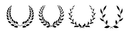 Set of black circular foliate laurels branches.Laurel wreath.のイラスト素材