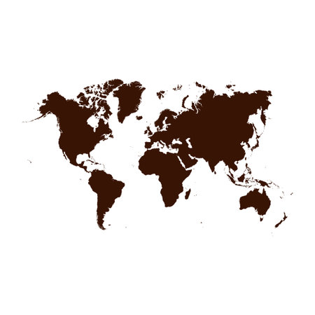 Highly detailed flat brown vector world map isolated on the white background. Template for web site, iconographics.のイラスト素材