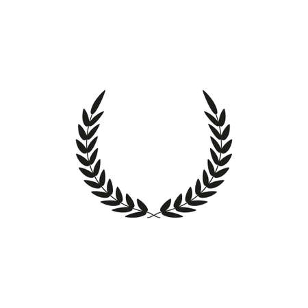 black silhouette circular laurel foliate, wheat and oak wreaths depicting an award, achievement, heraldry, nobility on white background. Emblem floral greek branch flat styleのイラスト素材