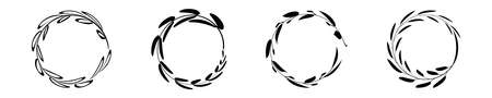 Set of black circular foliate laurels branches.Laurel wreath.のイラスト素材