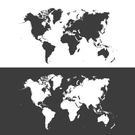 Highly detailed flat gray vector world map isolated on the white background. Template for web site, iconographics.のイラスト素材