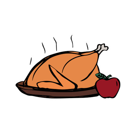 Roast chicken with apple icon. Thanksgiving day and celebration theme. Isolated design. Vector illustrationのイラスト素材