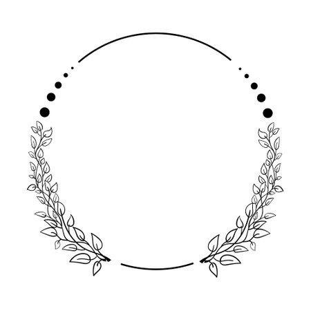 Round frame with black and white laurel wreaths. Vector clip art.のイラスト素材