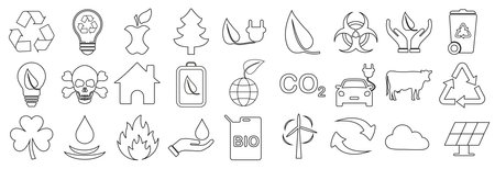 Ecology icons set. Outline set of ecology vector icons for web design isolated on white backgroundのイラスト素材