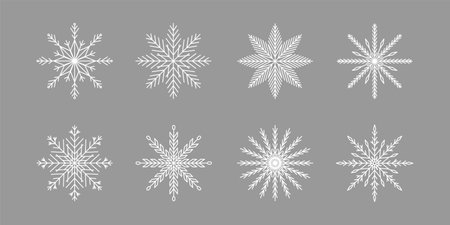 Set of snowflakes. Vector illustration. Isolated on gray background.のイラスト素材