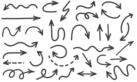 Hand drawn vector arrows. Set of black arrows isolated on white background.のイラスト素材
