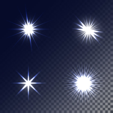 Set of light effects. Starburst with sparkles on transparent background.のイラスト素材