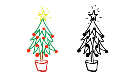 Christmas tree in doodle and sketch style. Vector illustration.のイラスト素材