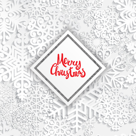 illustration abstract Christmas background with volumetric snowflakes. Winter paper art design. 3D snowflakes with shadow. Xmas and new year card templateのイラスト素材