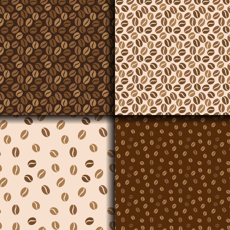 Coffee beans seamless background. Set of four patterns with coffee. Vector design.のイラスト素材