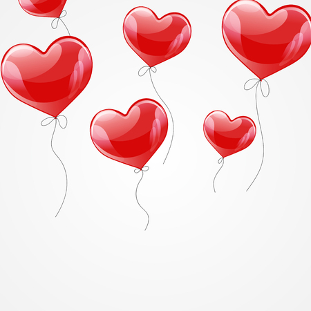 illustration of flying red balloon hearts. Happy Valentines Day. Festive decoration. Balloon Hearts.のイラスト素材