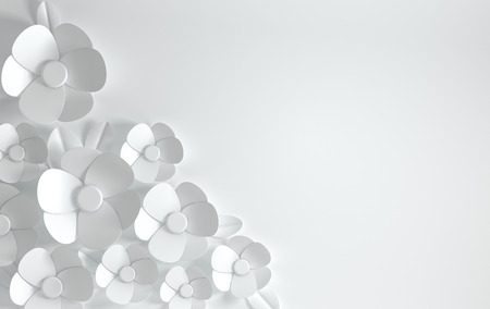 3d render paper flowers with leaves. Digital illustration, pastel colored paper flowers. floral composition background, wedding card, quilling, romantic bridal bouquetの写真素材