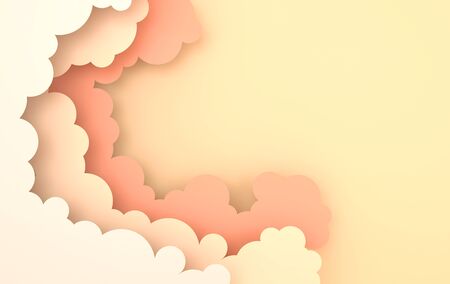 Paper art colorful fluffy clouds background with place for text. Modern 3d render origami paper art...