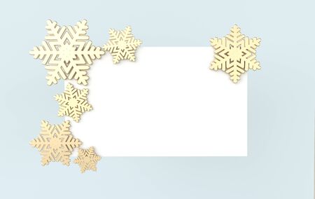 Christmas background with shining golden snowflakes. Xmas and new year greeting card 3d render...