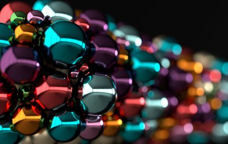 Abstract geometric background with colorful balls, primitive shapes. Party decoration 3d renderの写真素材