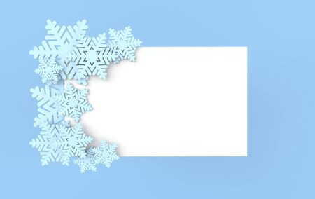 Christmas background with blue snowflakes. Xmas and new year greeting card 3d render illustration...