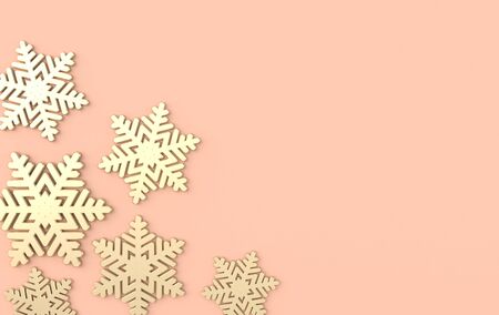 Christmas background with shining golden snowflakes. Xmas and new year greeting card 3d render...