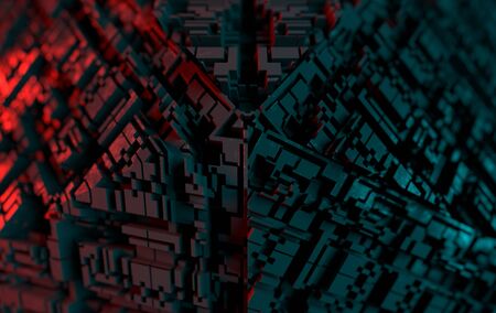 Abstract technological futuristic background. Depth of field effect. 3d rendering
