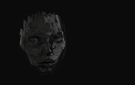 3d render human face with abstract web structure. Artificial intelligence concept. Young woman's faceの写真素材