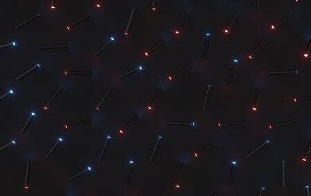 Computer generated minimalistic background with glowing neon cylinder shapes. Abstract geometric...
