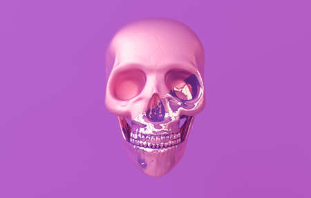 Human scull 3d rendering. Glossy death's-head on purple backgroundの写真素材