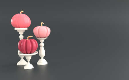 3d render pumpkin on pedestal background. Minimal concept. Holiday decoration pumpkin for celebration halloween event templateの写真素材