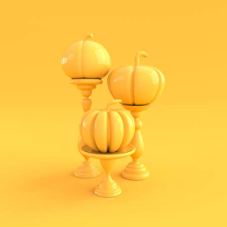 3d render pumpkin on pedestal background. Minimal concept. Holiday decoration pumpkin for celebration halloween event templateの写真素材