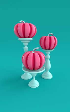 3d render pumpkin on pedestal background. Minimal concept. Holiday decoration pumpkin for celebration halloween event templateの写真素材
