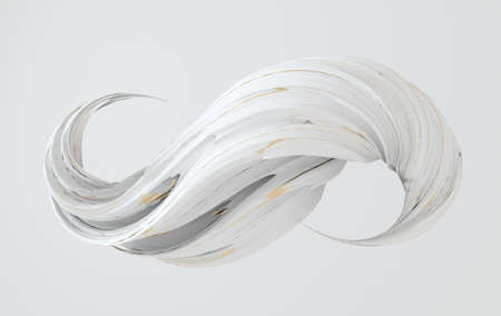 White and gold dynamic abstract twisted shape. 3d render vawe, spiral. Computer generated geometric illustrationの写真素材
