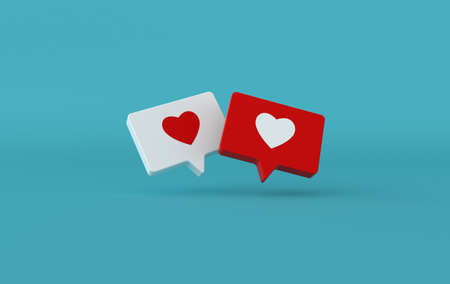 Like heart icon on a red, white pin 3d rendering. Social media notification. Social network symbol...