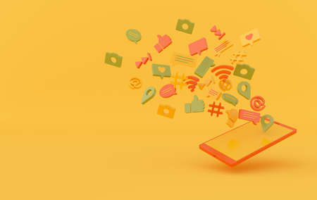 Like, chat, comment bubble, camera, hashtag, Wi Fi wireless network symbol, at, play icons and...