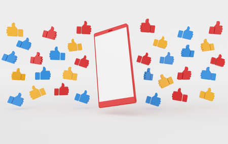 Like icon 3d rendering. Social media notification. Social network symbol. Hand, big finger up and...