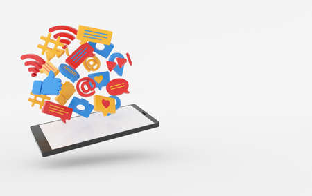 Like, chat, comment bubble, camera, hashtag, Wi Fi wireless network symbol, at, play icons and...